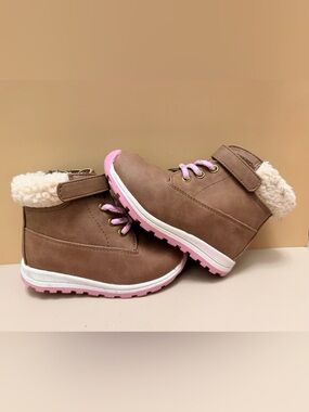 Kids Brown and Pink Winter Boot - Cozy Lined Casual Shoe